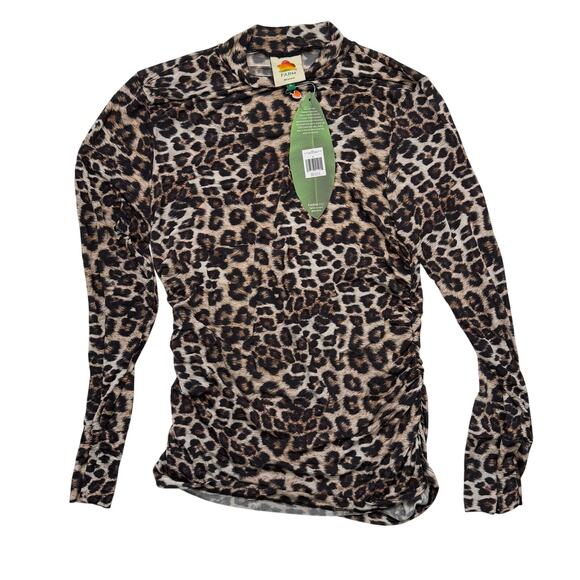 FARM Rio Tops - Farm Rio Mock Neck Ruched Leopard Print Stretch Jersey Top Women’s XL NWT